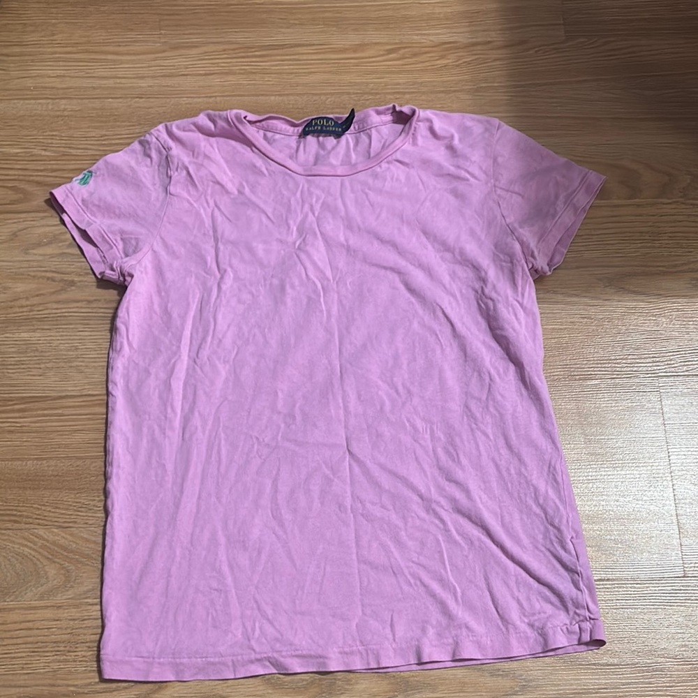 Polo Ralph Lauren Pink Short Sleeve T-Shirt Teal Pony Logo Crew Neck Womens Med